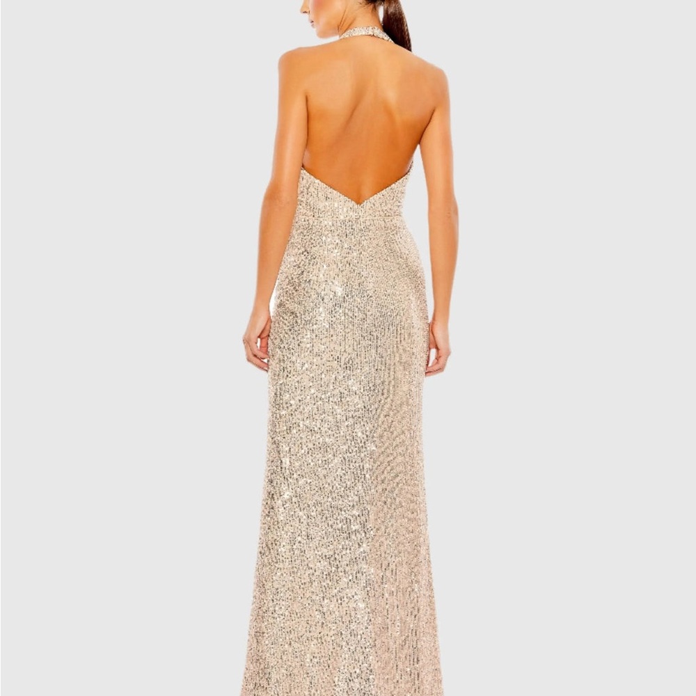 MAC DUGGAL Dress Size 16 Evening Gown Sequin Rose Gold Halter V Neck NEW - Picture 3 of 3